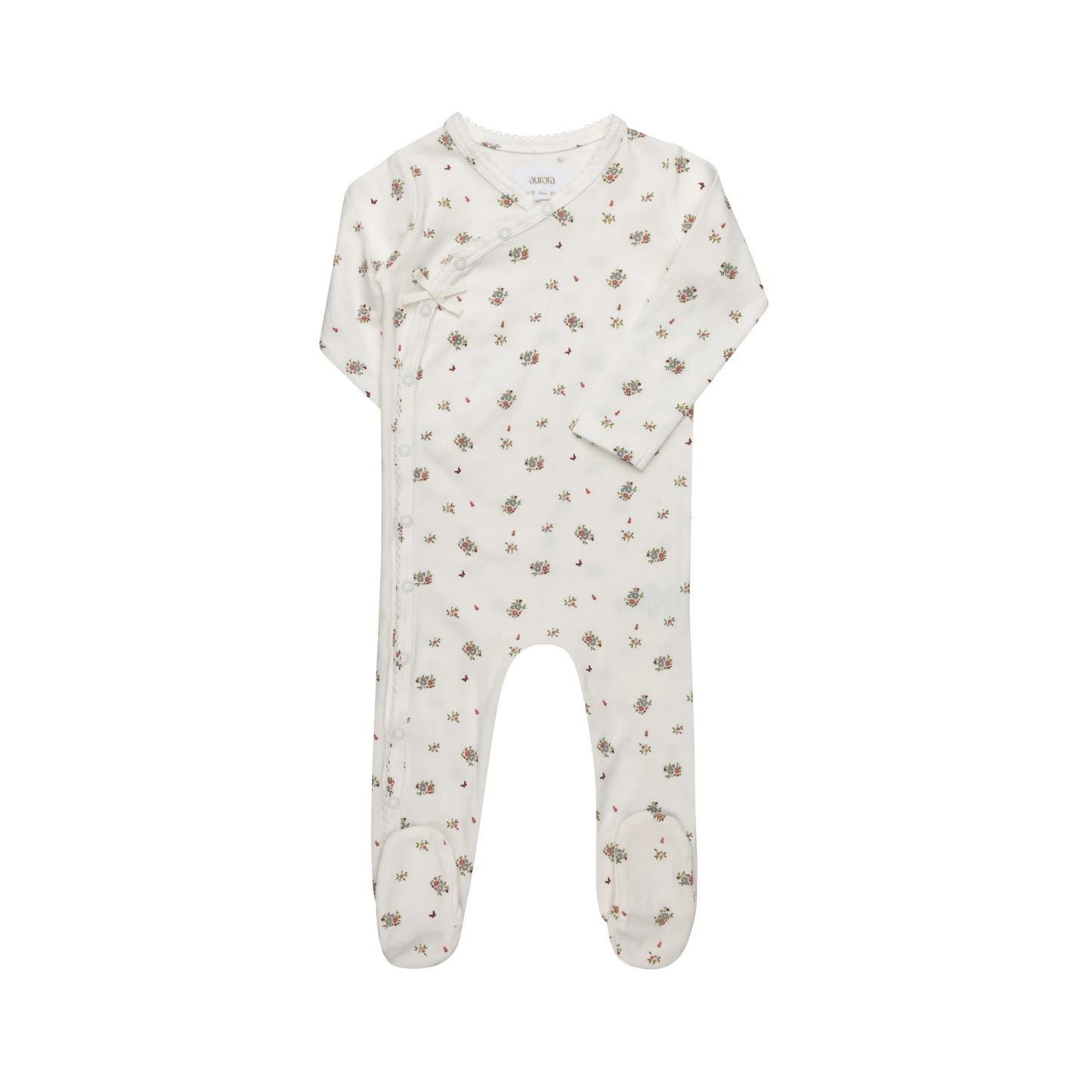 Aurora Ivory Pink Jersey Cotton Floral Print Collection Footie