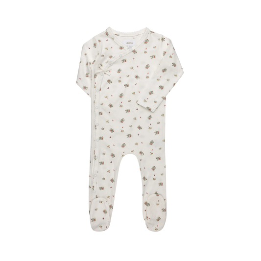 Aurora Ivory Pink Jersey Cotton Floral Print Collection Footie