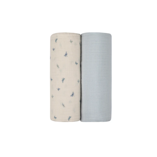 Aurora Blue Jersey Cotton Butterfly/Dragonfly Collection Muslin Swaddle