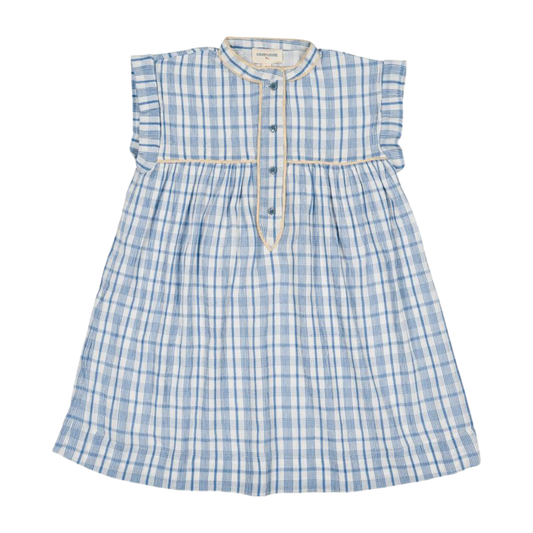 Louis Louise Blue Dress Azura Cotton Crepe Check