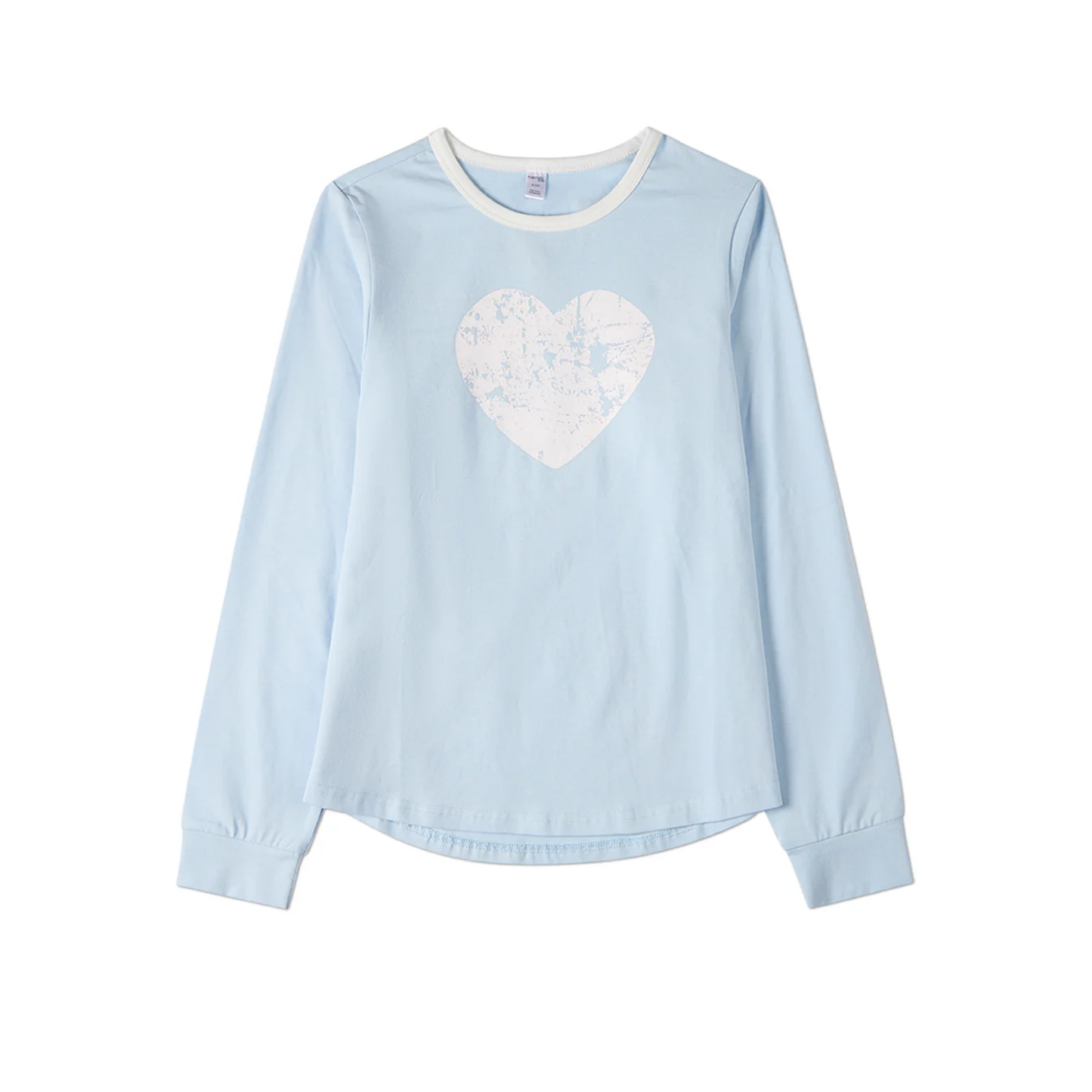Memoi Blue Distressed Heart Long Sleeve T-Shirt