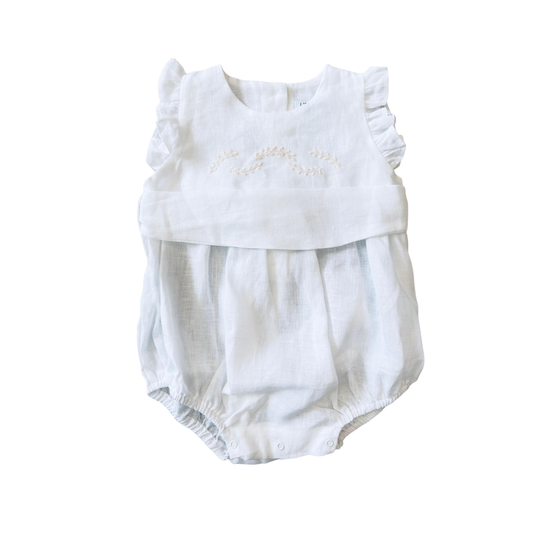 L'Orsobruno Antique White Delicate Floral Embroidered Romper