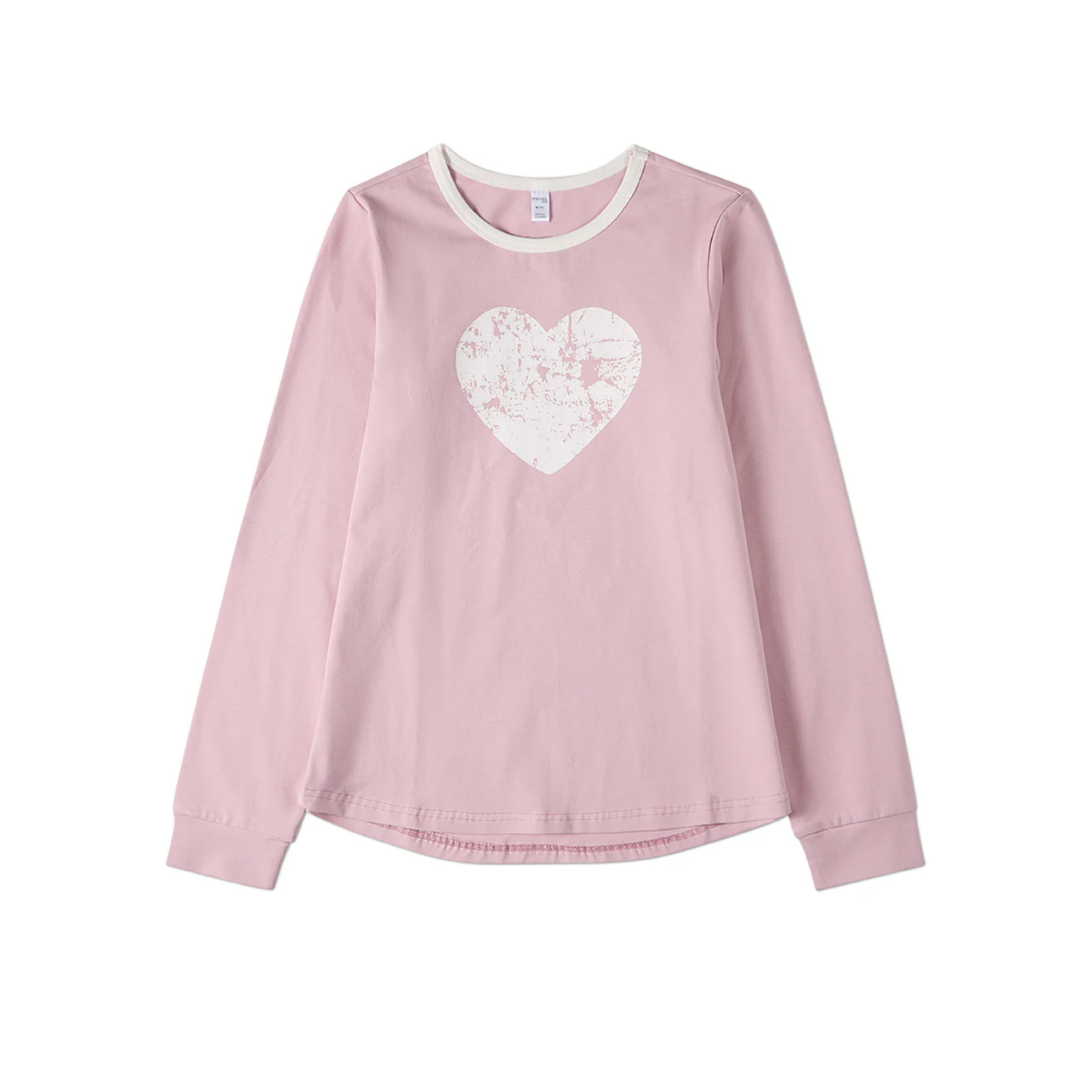 Memoi Lilac Distressed Heart Long Sleeve T-Shirt