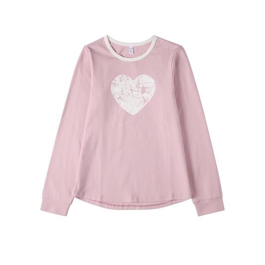 Memoi Lilac Distressed Heart Long Sleeve T-Shirt