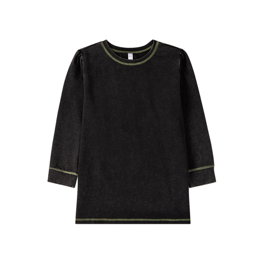Memoi Black-Yellow Heathered Long Sleeve T-Shirt