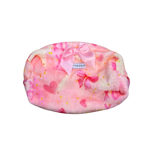 Preppy Goose Pink Plush Bow Print Pouch