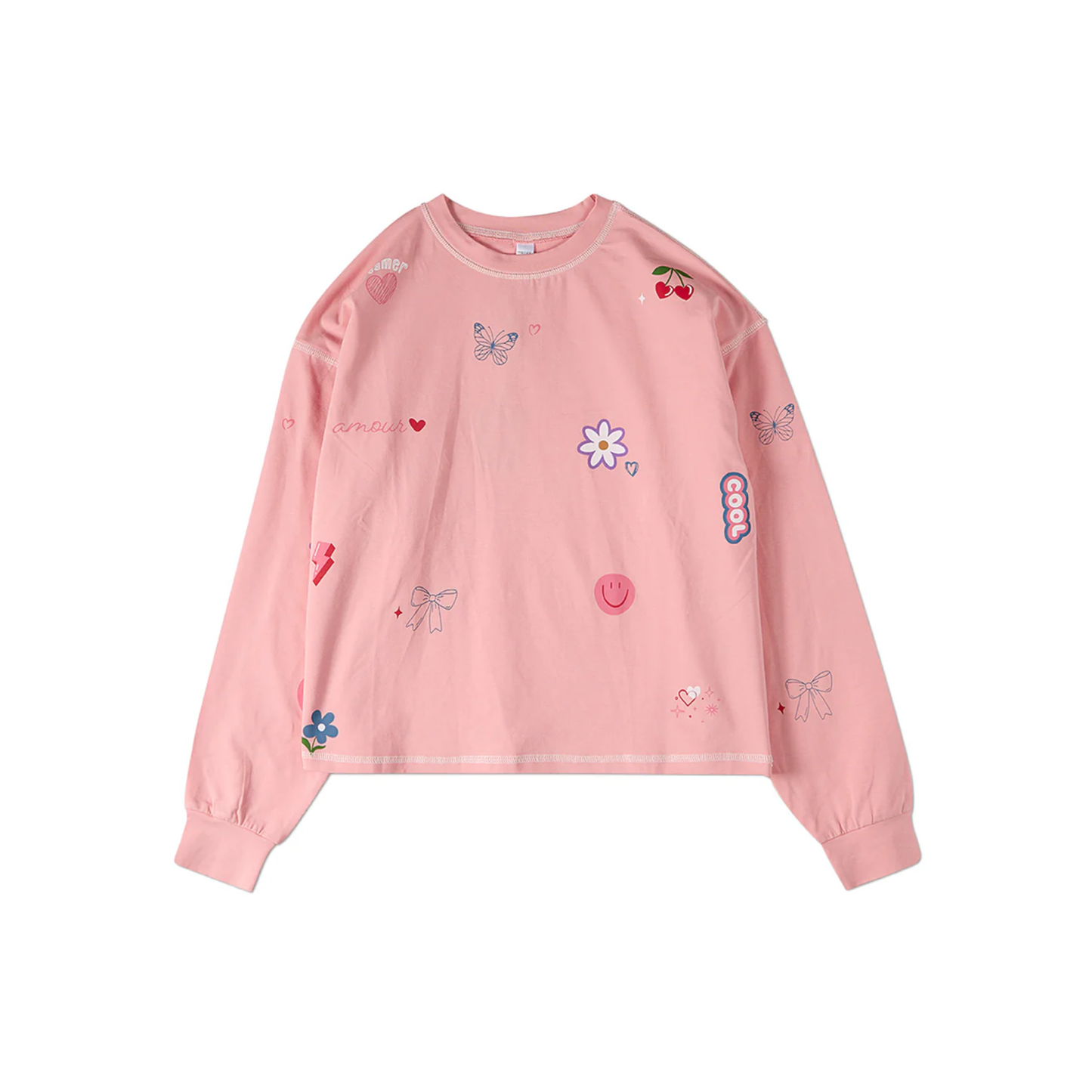 Memoi Peach All Over Motif Long Sleeve T-Shirt