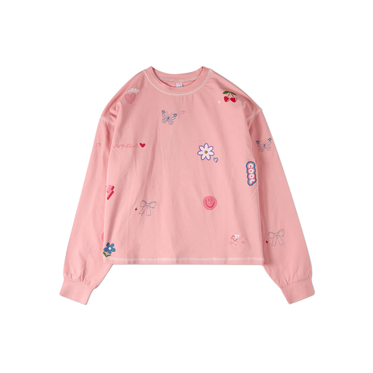Memoi Peach All Over Motif Long Sleeve T-Shirt