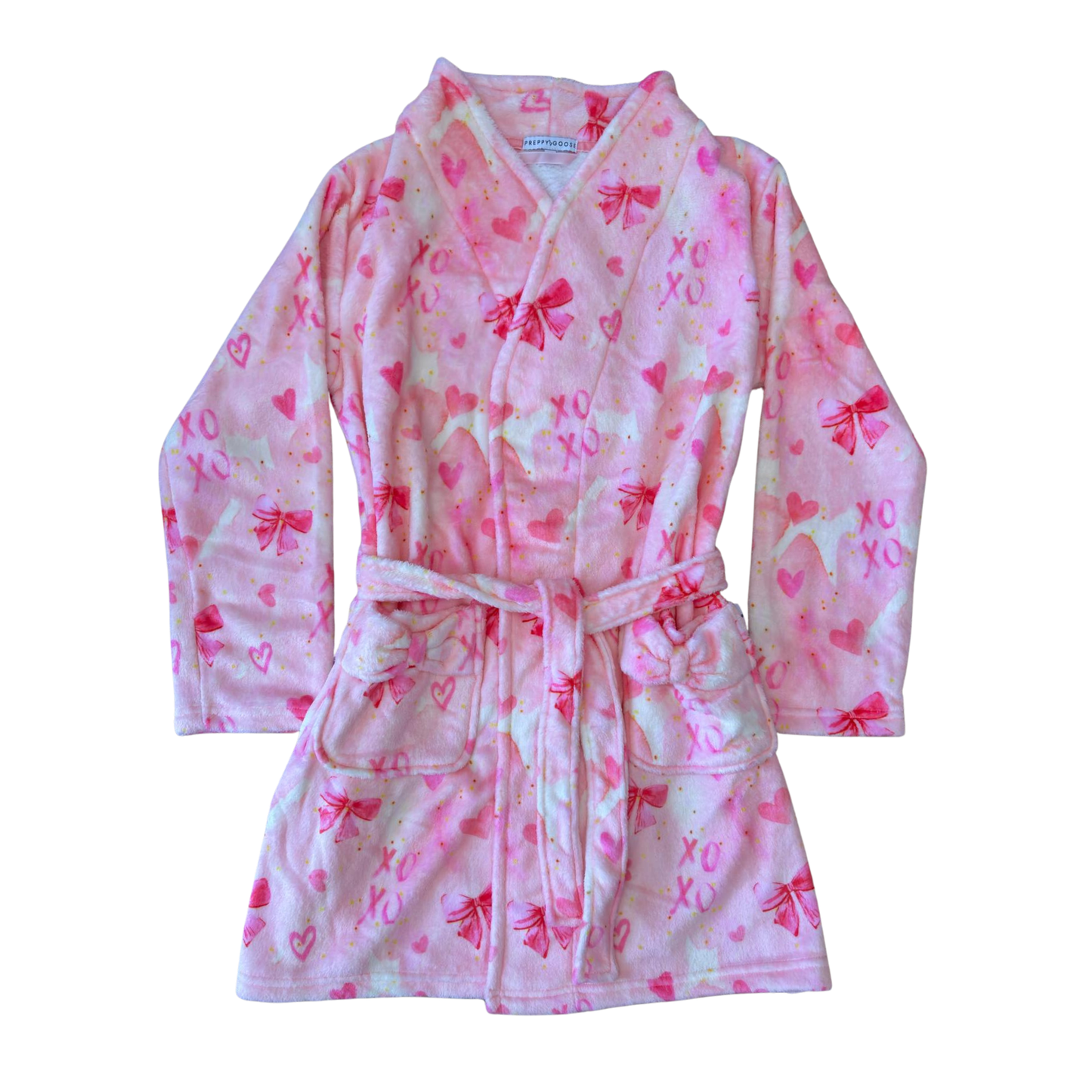 Preppy Goose Pink Plush Bow Print Loungewear Robe