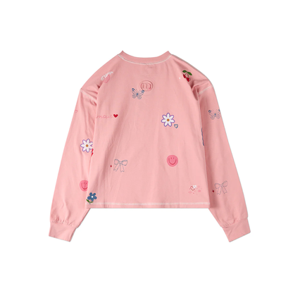 Memoi Peach All Over Motif Long Sleeve T-Shirt
