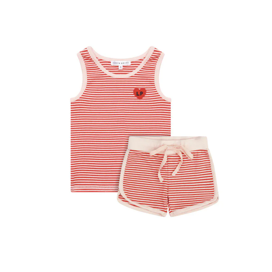 Little Parni Coral / Pink Striped Tank Set