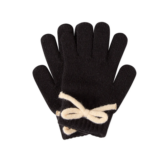Memoi Black Sweet Knit Bow Gloves