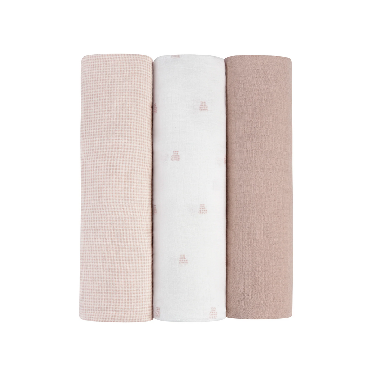 Ely'S & Co Pink 3 Pack Muslin Swaddles Gingham Bear Collection