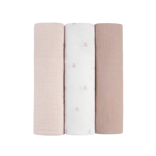Ely'S & Co Pink 3 Pack Muslin Swaddles Gingham Bear Collection