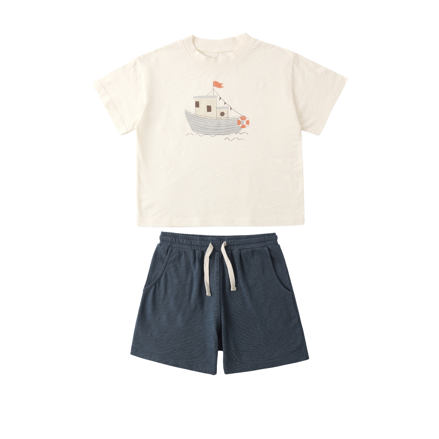 Rylee+Cru Ivory/Navy Tug Boat Shorts Set