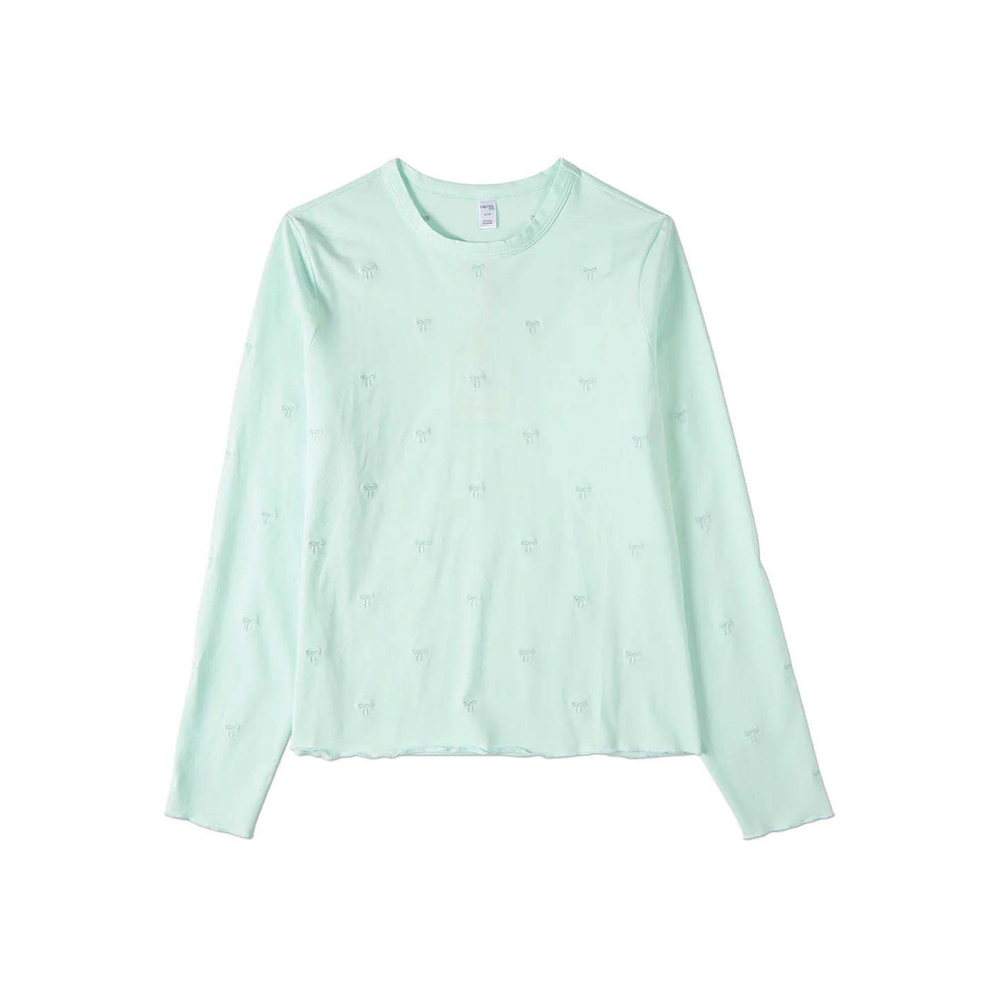 Memoi Mint Embroidered All Over Bows Long Sleeve T-Shirt