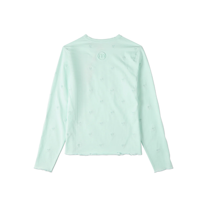 Memoi Mint Embroidered All Over Bows Long Sleeve T-Shirt