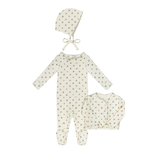 Little Parni Pink Floral Cardigan Set Layette Set + Bonnet