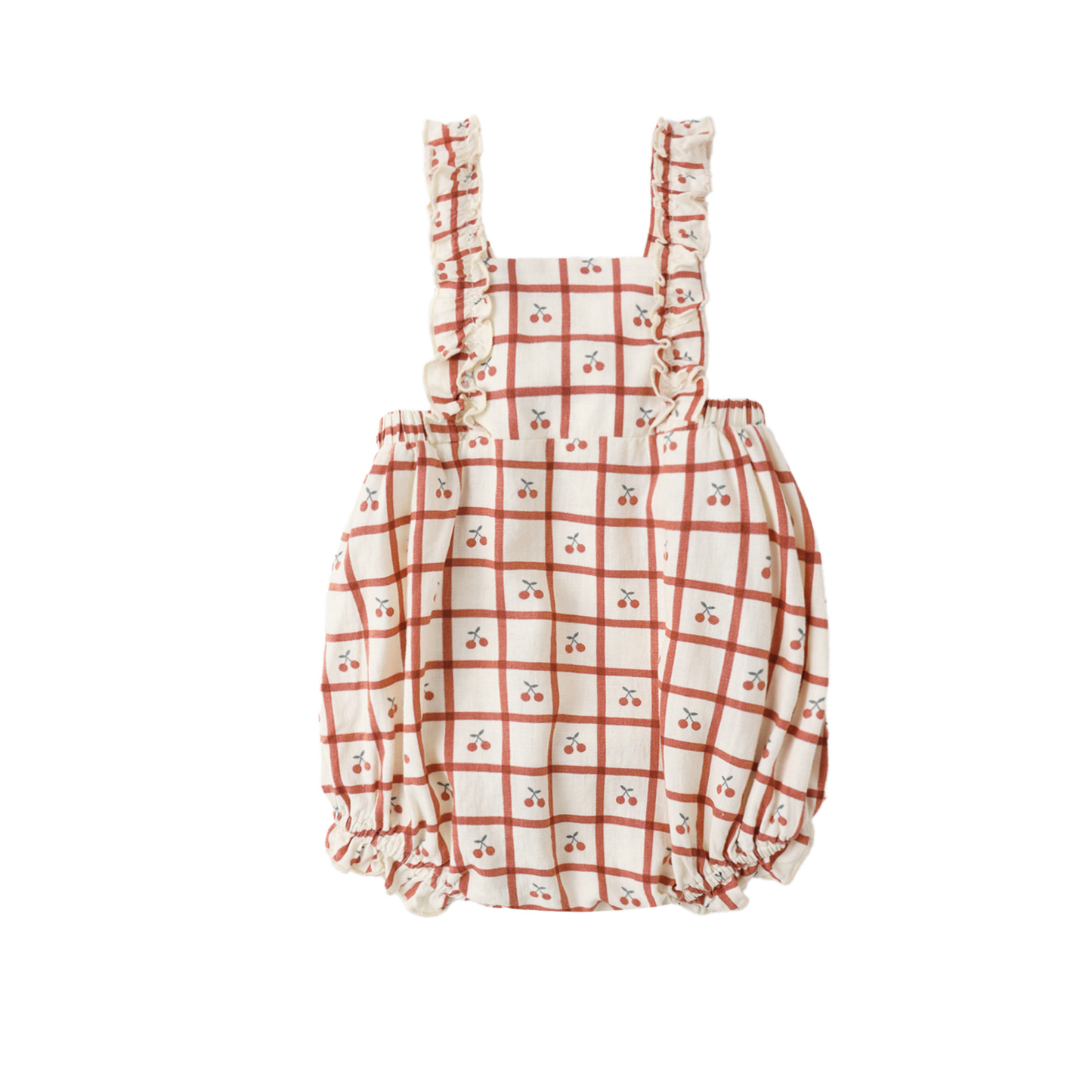 Rylee+Cru Natural Chiara Cherry Check Romper