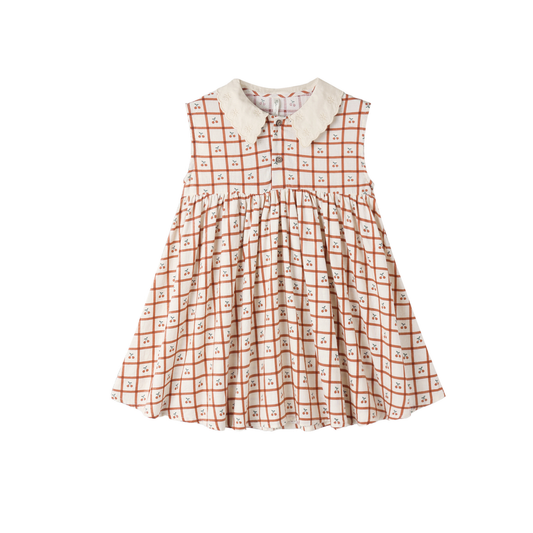 Rylee+Cru Natural Collared Cherry Check Short Dress
