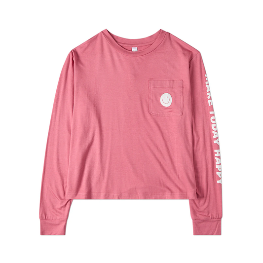 Memoi Burnt Ochre Make Today Happy Smiley Long Sleeve T-Shirt