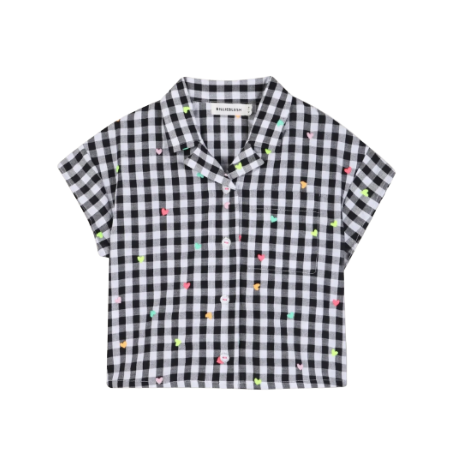 Billieblush White Black Gingham Heart Embroidered Button Down Top