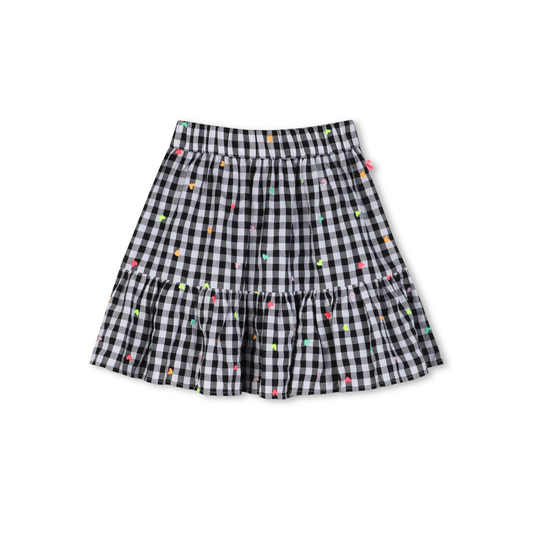 Billieblush White Black Embroidered Hearts Gingham Skirt