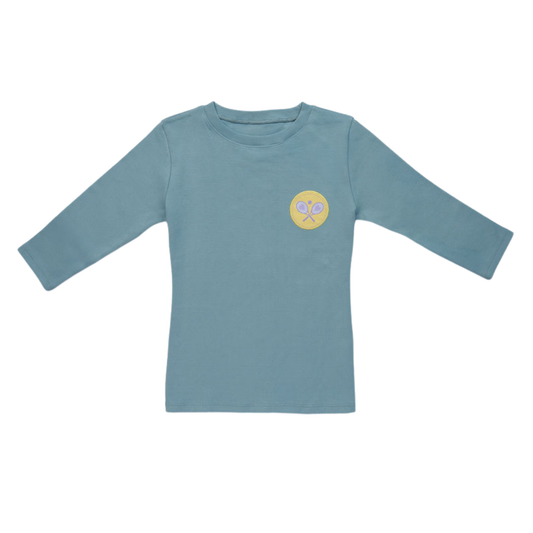 Positivi-T Lagoon/Yellow Tennis Racket Patch 3/4 Sleeve Tee