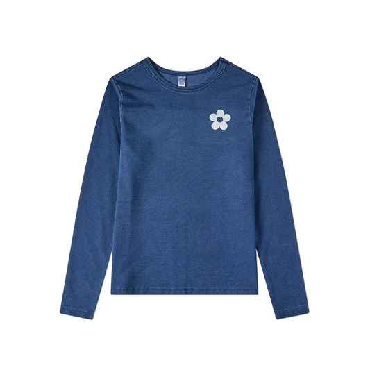 Memoi Dark Denim Denim Flower Long Sleeve T-Shirt