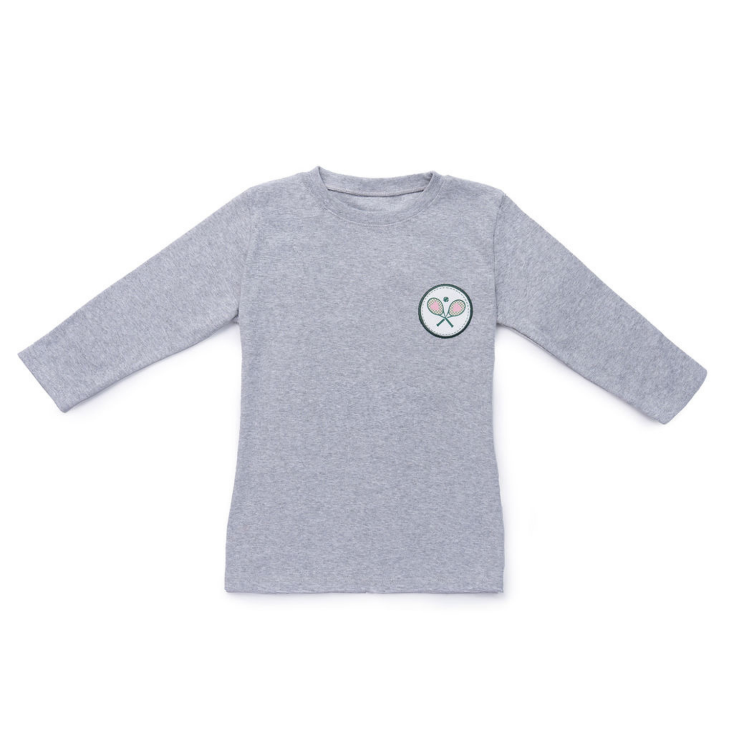 Positivi-T Heather Grey/Pink Tennis Racket Patch 3/4 Sleeve Tee