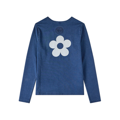Memoi Dark Denim Denim Flower Long Sleeve T-Shirt