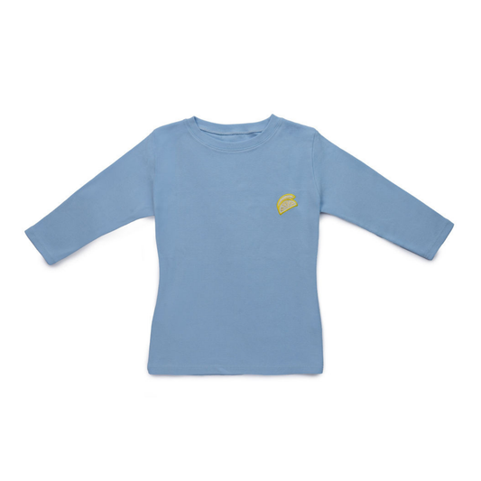 Positivi-T Light Blue Embroidered Lemon Wedge 3/4 Sleeve Tee