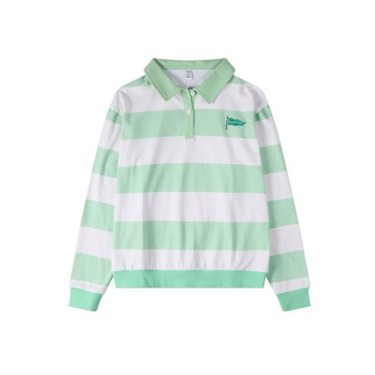 Memoi Mint Summer Flag Striped Long Sleeve Polo Shirt