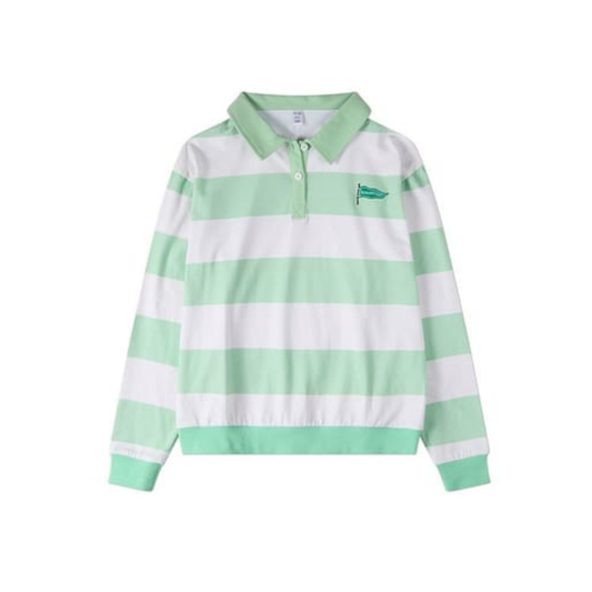 Memoi Mint Summer Flag Striped Long Sleeve Polo Shirt