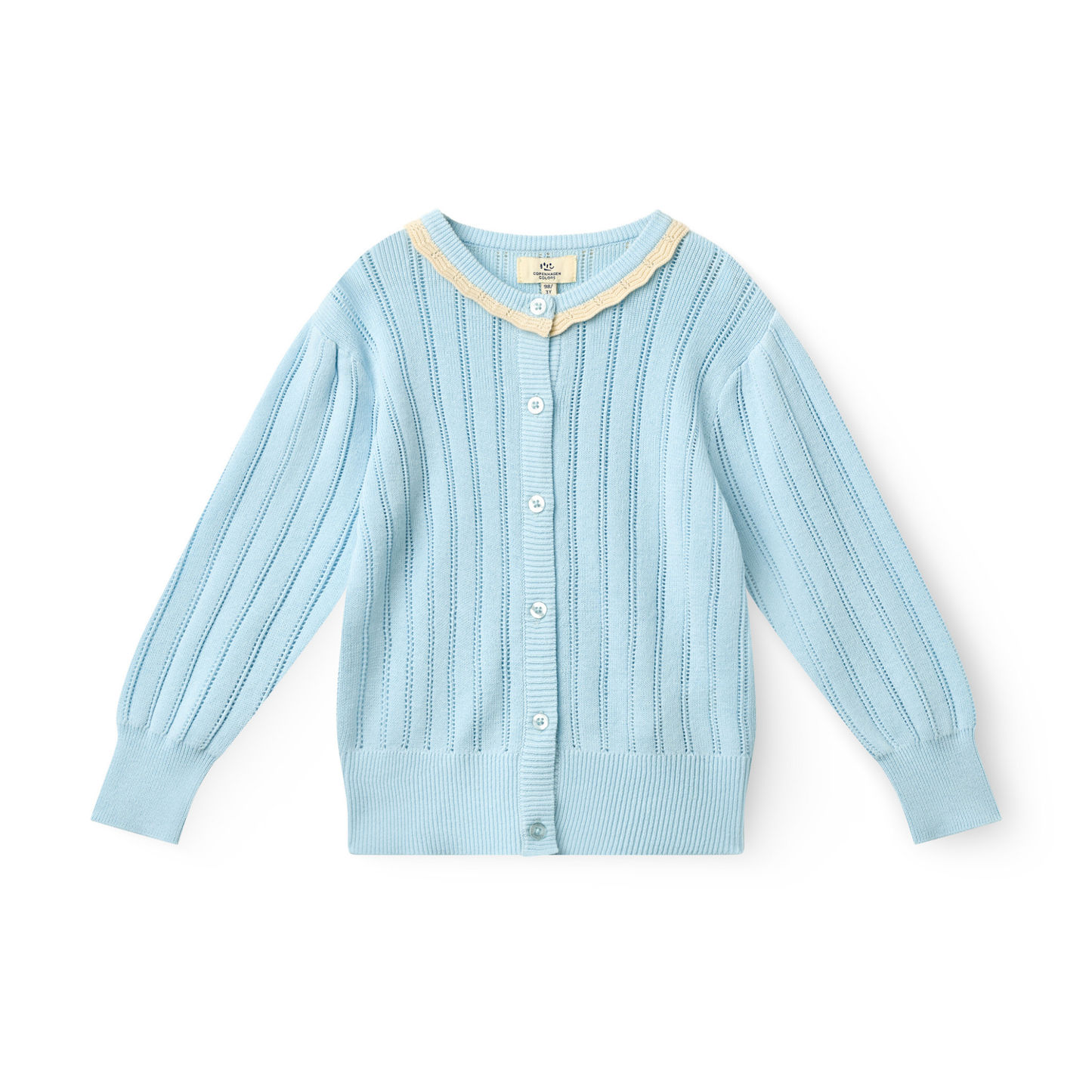Copenhagen Colors Dusty Blue Knitted Pointelle Long Sleeve Cardigan