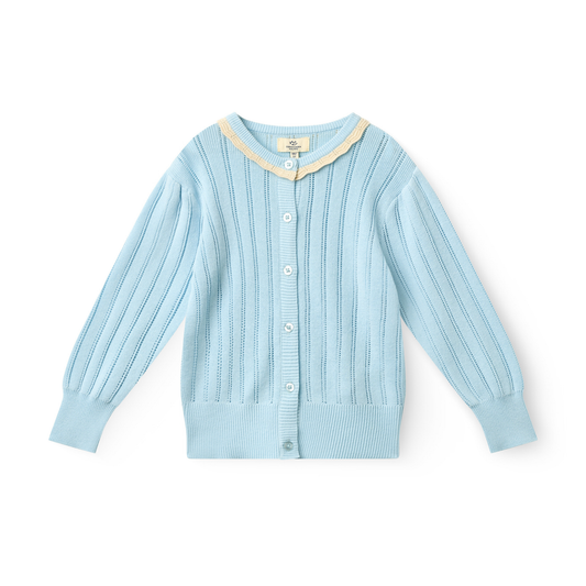 Copenhagen Colors Dusty Blue Knitted Pointelle Long Sleeve Cardigan