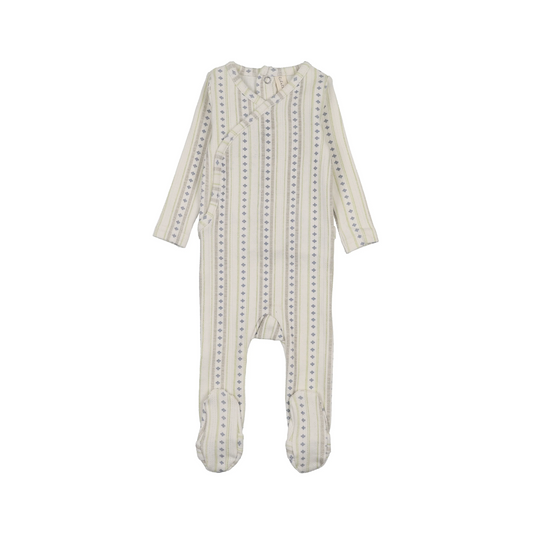 Lilette Cream/Blue Linear Print Footie