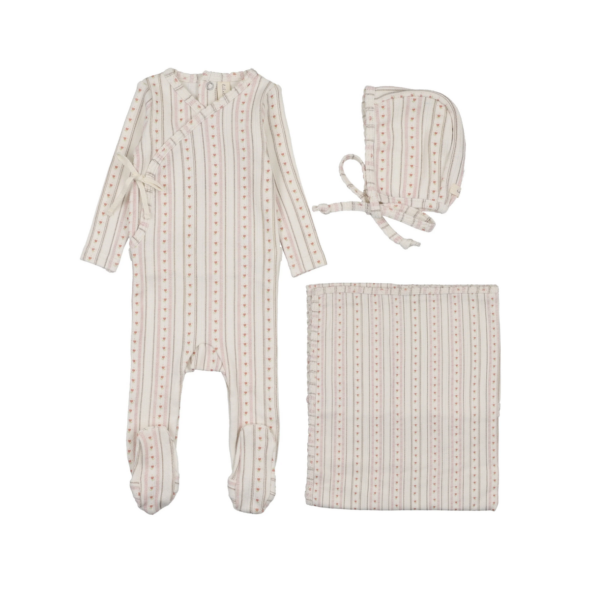 Lilette Cream/Pink Linear Print Layette Set