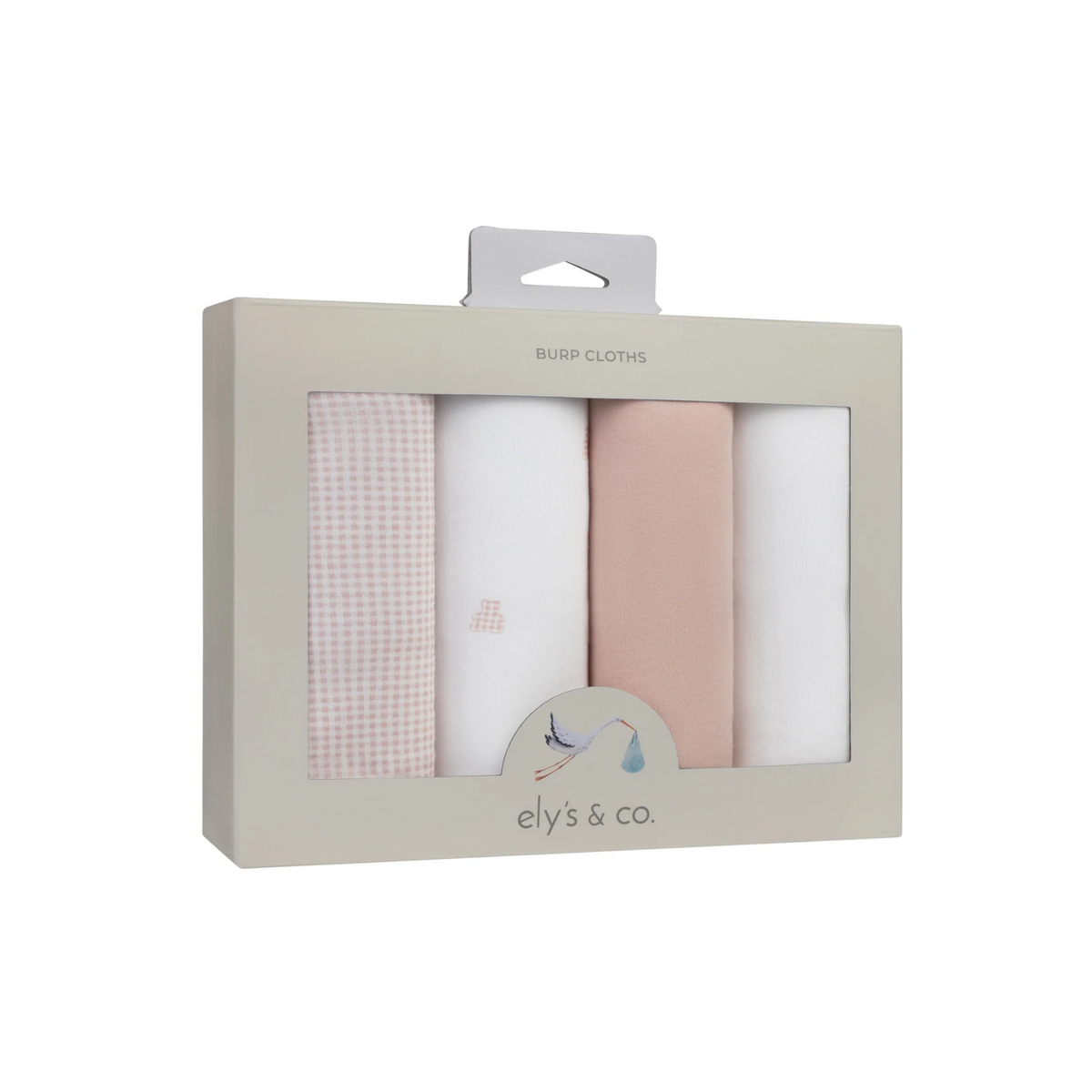 Ely's & Co Pink 4 Pack Jersey Absorbant Burp Cloths -Gingham Bear