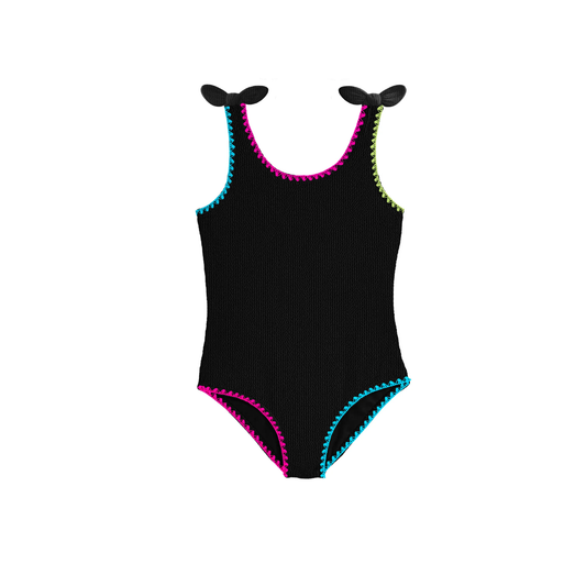 Limeapple Black Kaya Crinkle Bow Tie One Piece