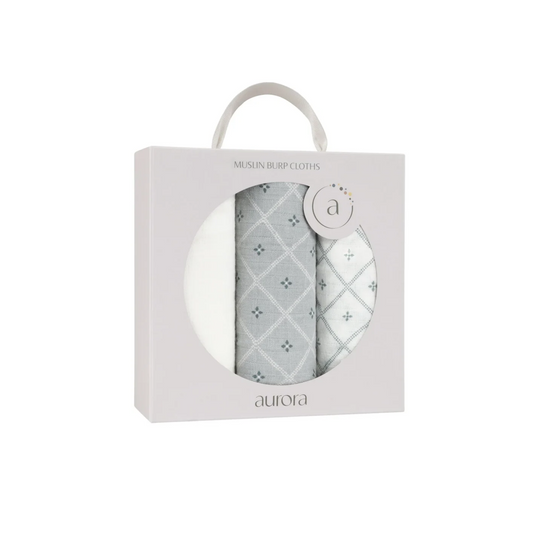 Aurora Blue 3 Pack Muslin Burp Cloth Diamond Print