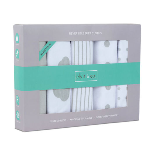 Ely's & Co Grey Combo Waterproof Burp Cloths 5 Pack