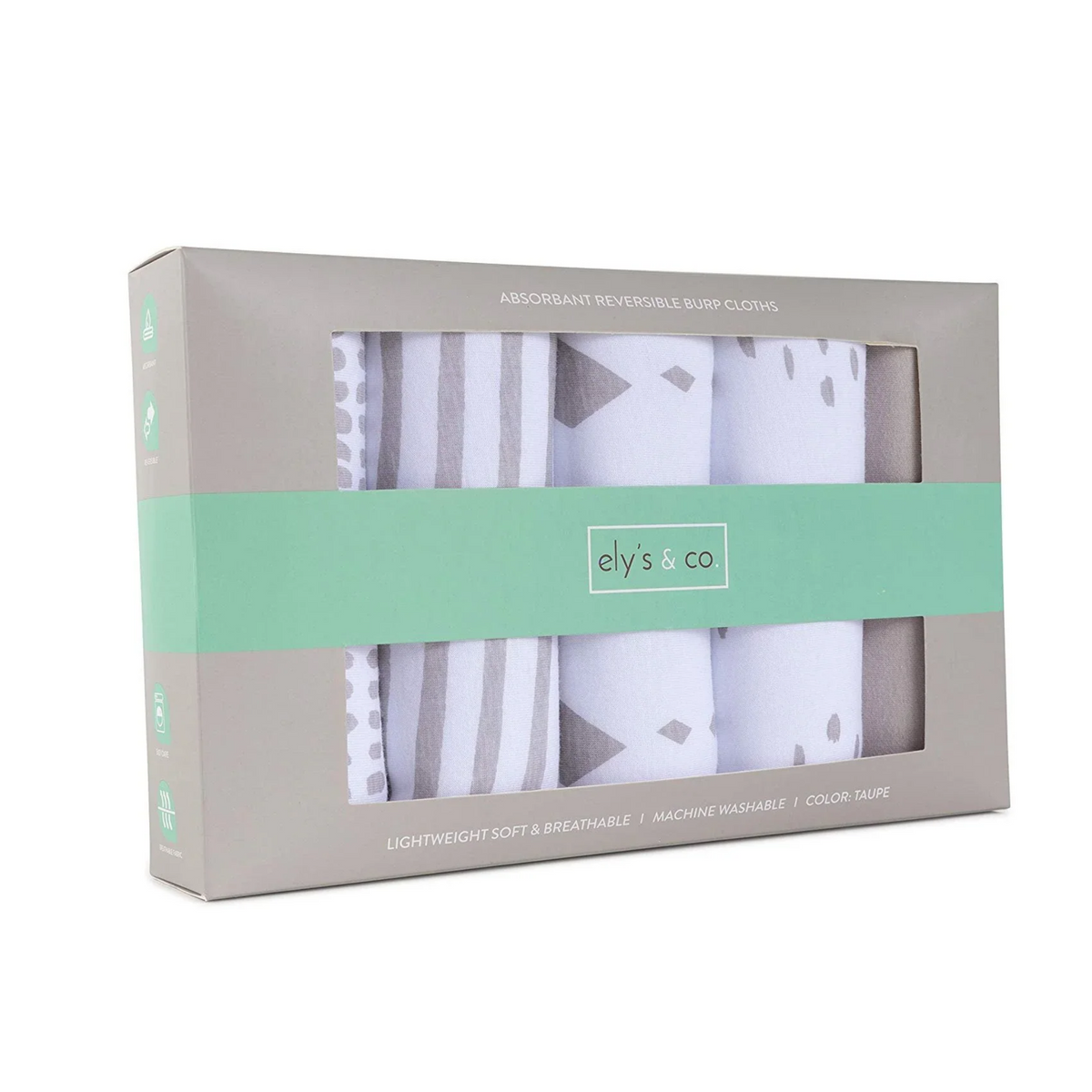Ely's & Co Taupe Collection Absorbent Burp Cloths - 5-Pack - Rectangular Shape