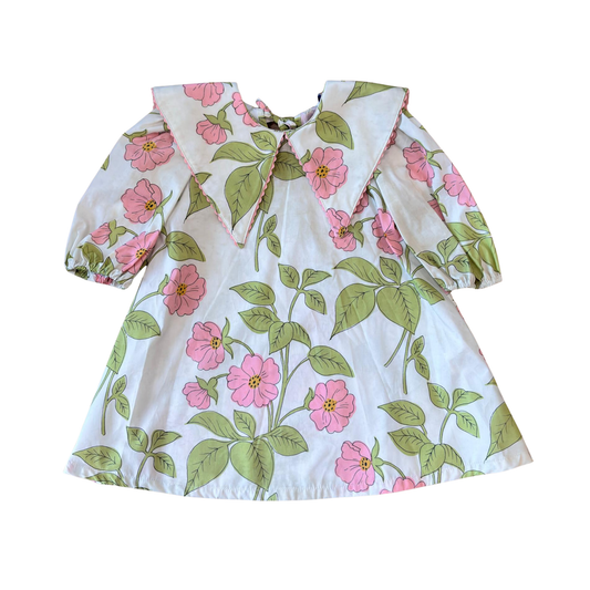 Piccola Ludo Pink/Green Vintage Inspired Floral Print Dress