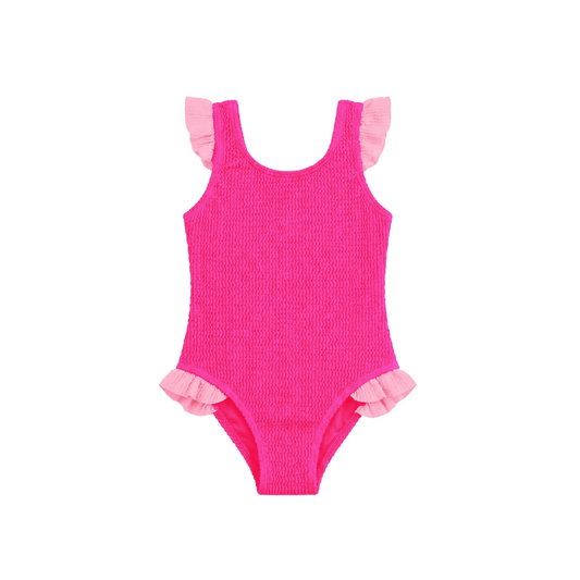 Limeapple Fuchsia Lulu Toddler Crinkle Ruffle One Piece