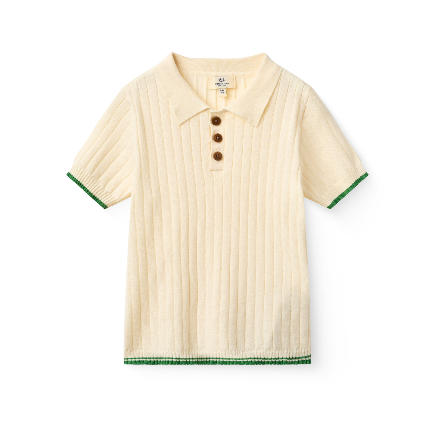 Copenhagen Colors Cream/Sharp Green Rib Knitted Short Sleeve Polo