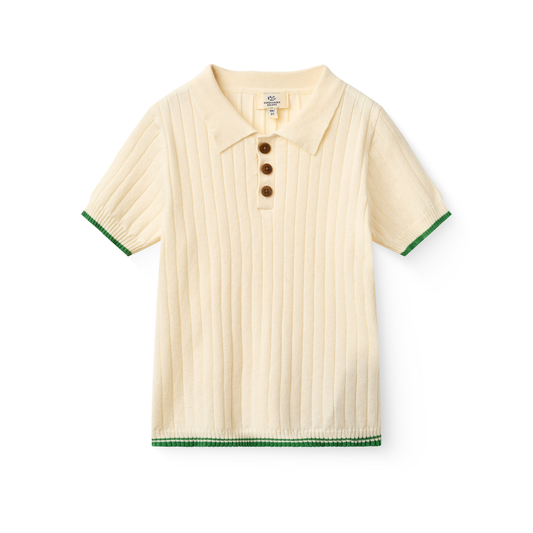 Copenhagen Colors Cream/Sharp Green Rib Knitted Short Sleeve Polo