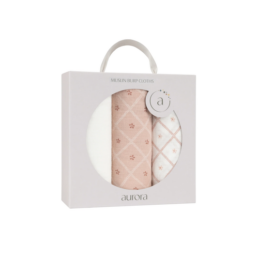 Aurora Pink 3 Pack Muslin Burp Cloth Diamond Print