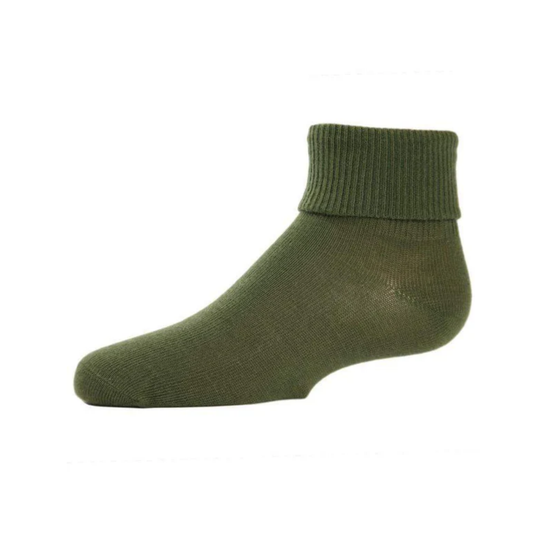 Memoi Army Green Kids Triple Roll Cotton Blend Ankle Socks