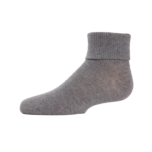 Memoi Light Gray Kids Triple Roll Cotton Blend Ankle Socks